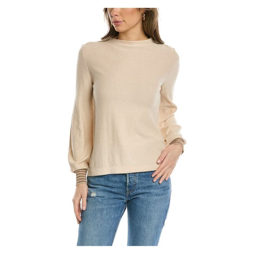 MARELLA Womens Beige Stretch Cuffs Long Sleeve Crew Neck Wear To Work Top M